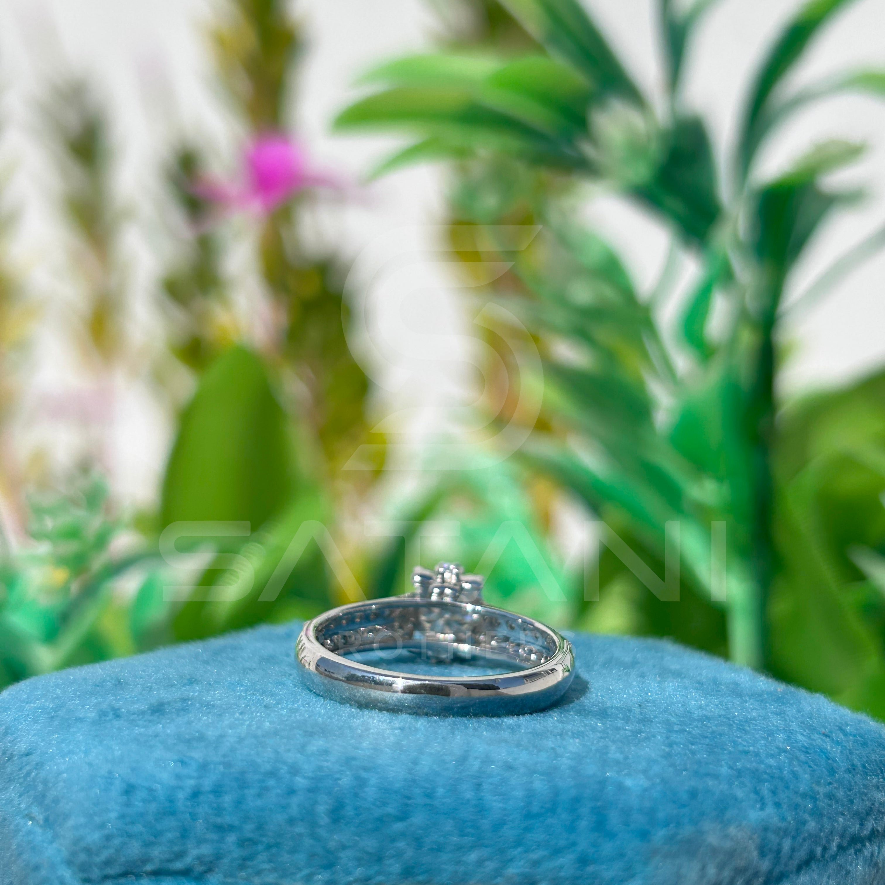 Moissanite Engagement Ring | Double Row Pavé Band | Round Cut | Sterling Silver | Dainty Sparkling Bridal Ring | Proposal Jewelry