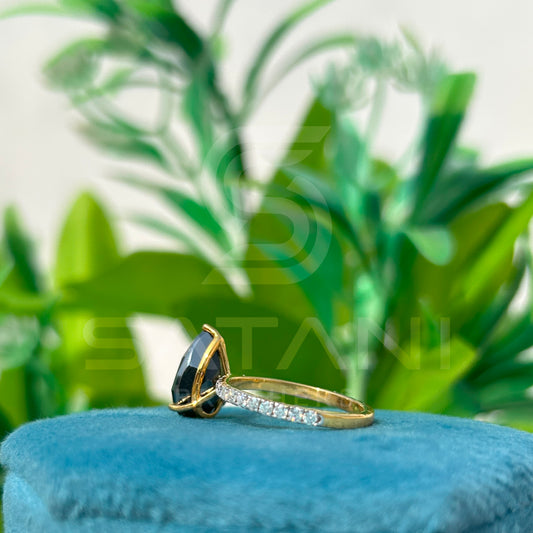 “Pear Shape Black Diamond Engagement Ring with Pave Band”