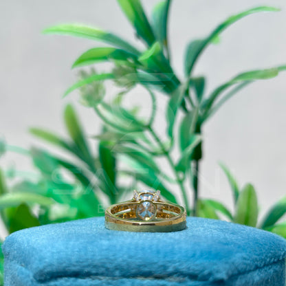 Round Brilliant Cut Diamond Engagement Ring with Double Pave Band in Yellow Gold