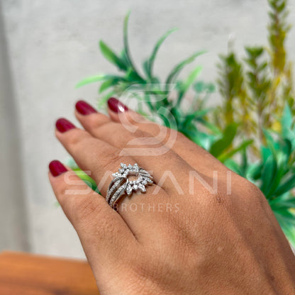 "Floral Inspired Moissanite Cluster Ring in Solid Gold – Unique Engagement & Cocktail Jewelry"