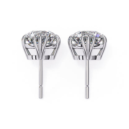 7mm Round Moissanite Stud Earrings, 3-Prong Basket Setting, 2.8 CTW Each / 3.7 CTW Total, 925 Sterling Silver, Hypoallergenic, Luxury Gift for Women