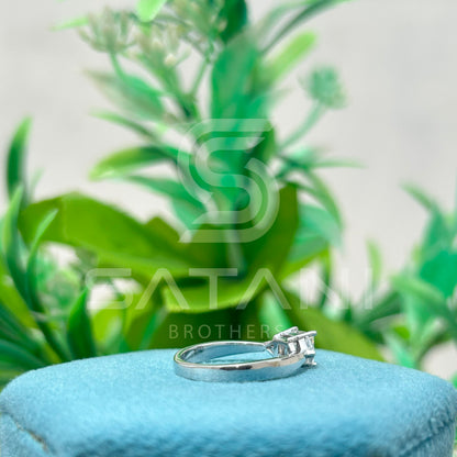 Princess Cut Diamond Three Stone Engagement Ring with Trillion Side Stones