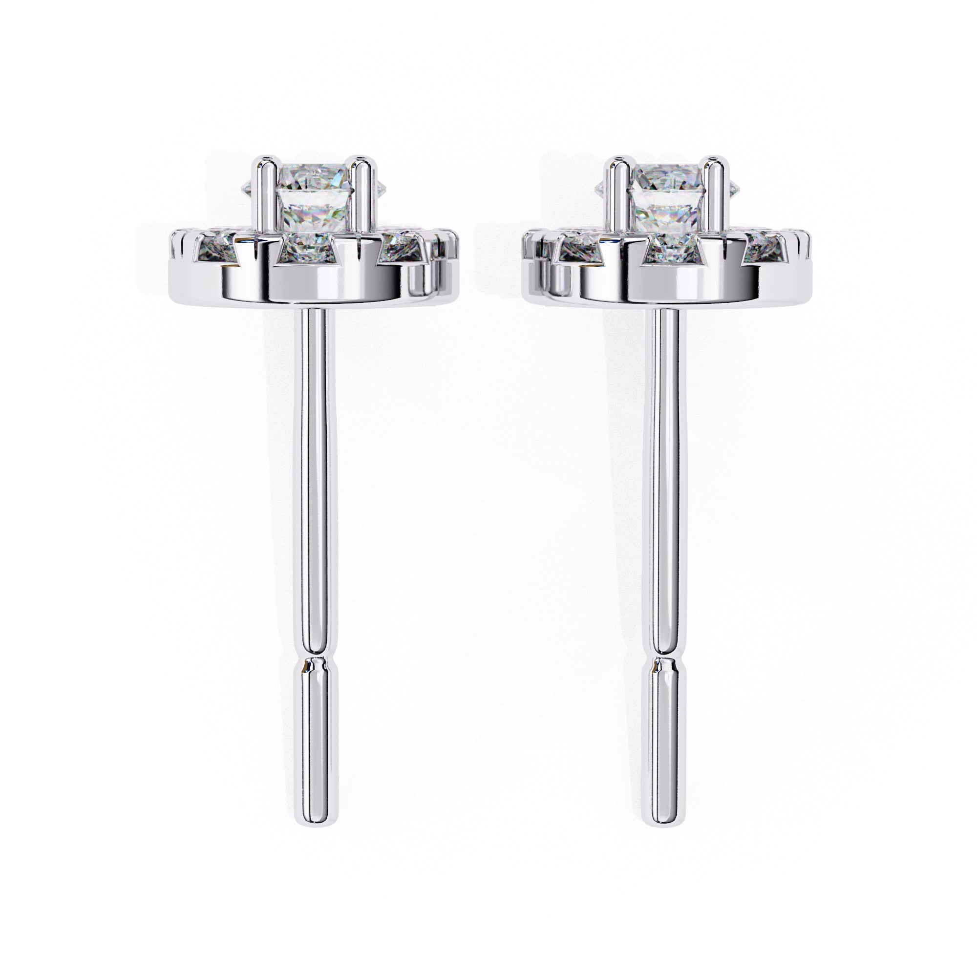 Round Diamond Halo Stud Earrings in 925 Sterling Silver – 0.27 Ct Total, Center 3.2 mm & Side 1.6 mm Diamonds, 2g
