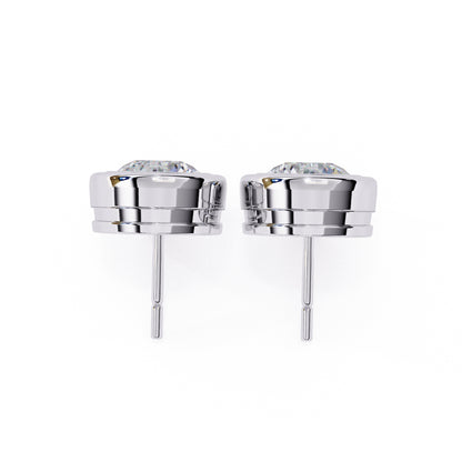 Round Cut Moissanite Stud Earrings 2.5 CT Each, 925 Sterling Silver Bezel Set, 7×7 mm – Luxury Unisex Studs, 5.9 g