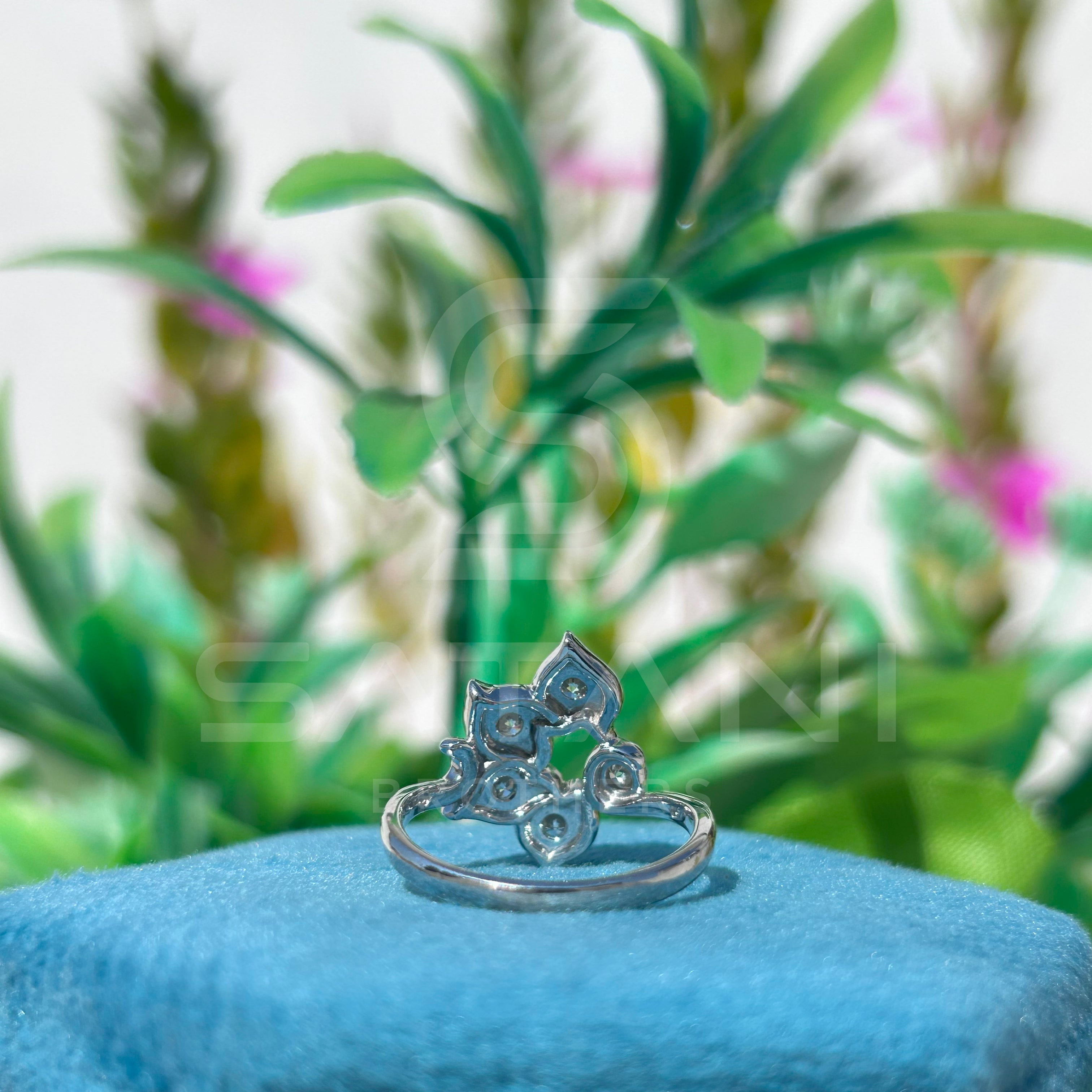 Floral Diamond Cluster Ring | Unique Petal Design in Sterling Silver or Gold | Modern Flower-Inspired Statement Ring