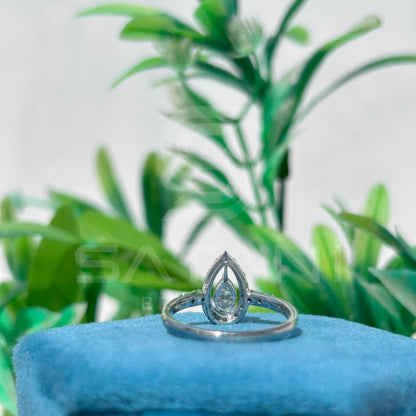 Pear Shaped Diamond Halo Engagement Ring, 10K White Gold Teardrop Ring, Unique Bridal Jewelry Gift