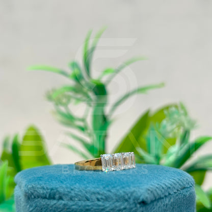 5 Stone Emerald Cut Moissanite Ring | 6x4MM Moissanite Band in 14K Gold | Anniversary or Wedding Ring for Women | Elegant Gold Stackable Ring