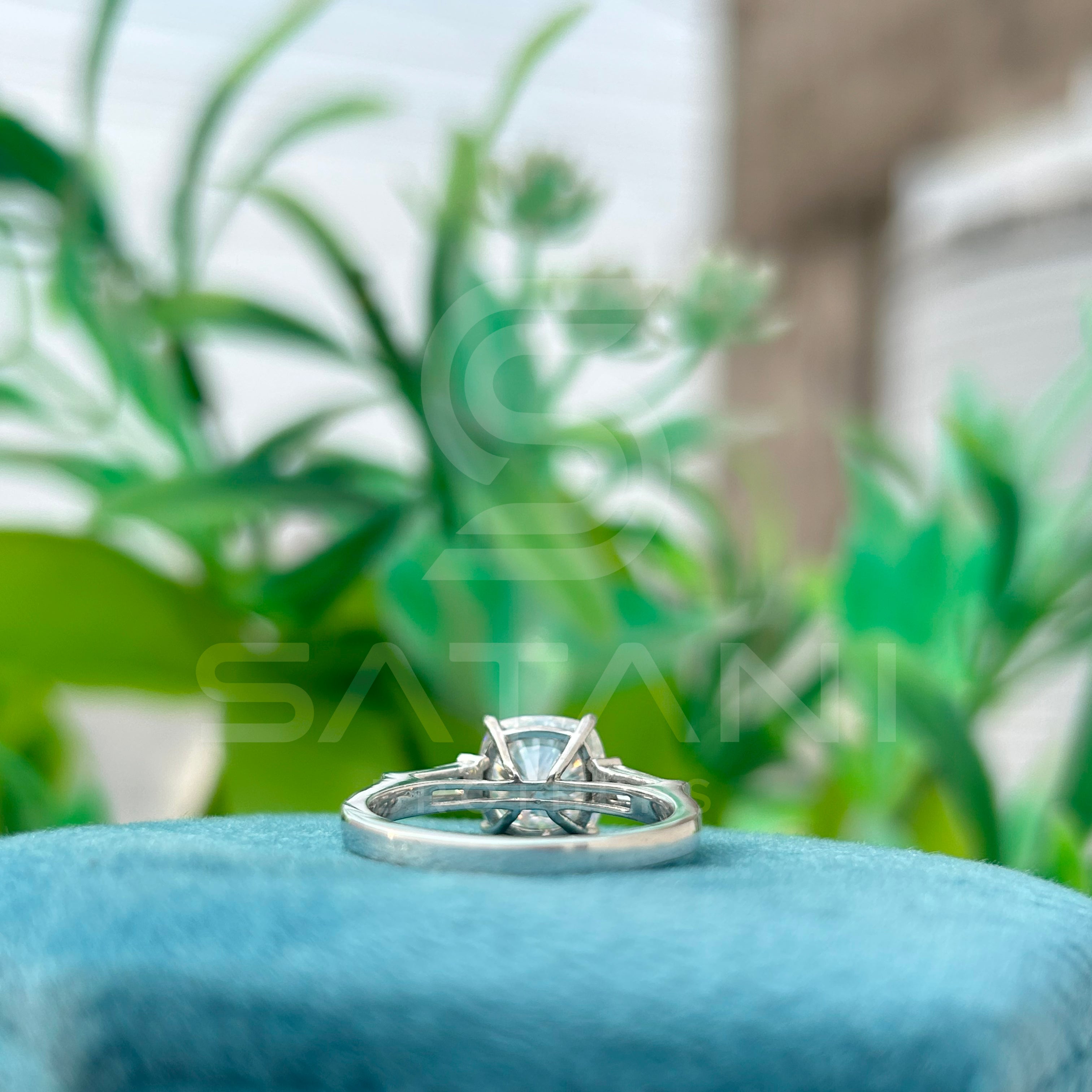 Cushion Cut Diamond Engagement Ring with Baguette Side Stones | 925 Silver Solitaire Ring | Classic Three Stone Diamond Ring for Women