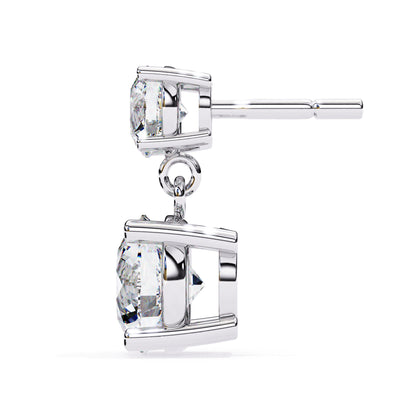 3.7CTW Moissanite Drop Stud Earrings – 7.2mm & 4.8mm Round Stones, Sterling Silver, 2.3g, Brilliant Diamond Alternative