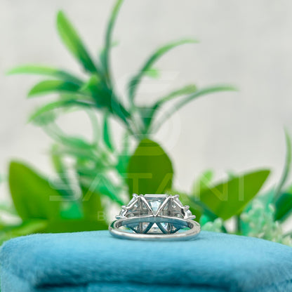 Vintage Emerald Cut Engagement Ring | Art Deco Moissanite Ring with Halo and Side Accents | Glamorous Statement Bridal Jewelry