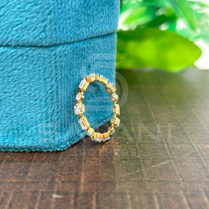 Baguette, Round and Princess Cut Moissanite Eternity Band – 14K Yellow Gold Multi Cut Full Eternity Ring, Stacking Wedding Band