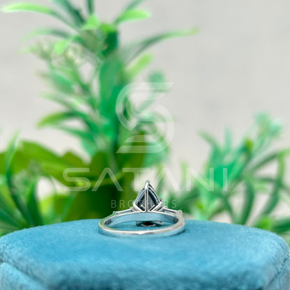 Pear Shape Black Diamond Three Stone Engagement Ring with Baguette Side Stones