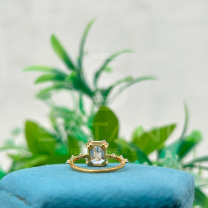 Emerald Cut Moissanite Ring with Side Accents | Two-Tone Yellow Gold & Silver Engagement Ring | Unique Vintage-Inspired Bridal Ring