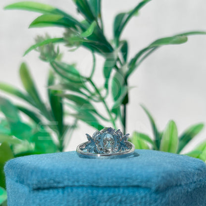 Oval Moissanite Floral Halo Engagement Ring – Marquise Petal Accents on Classic Shank