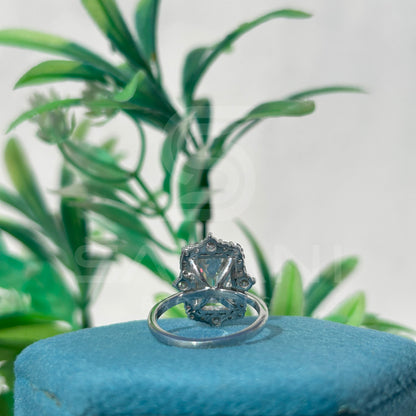 Emerald Cut Moissanite Halo Engagement Ring – Vintage Inspired Moissanite Jewellery in White Gold, Bridal Statement Ring by Satani Brothers