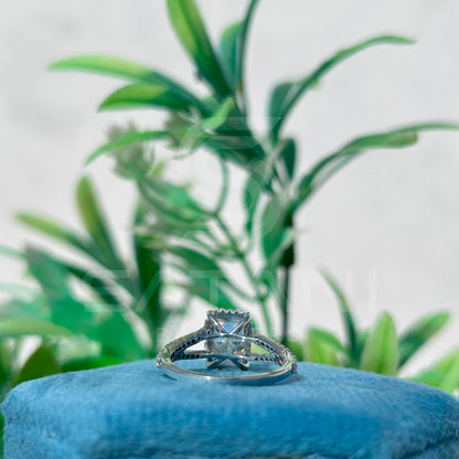 Emerald Cut Moissanite Engagement Ring | Split Shank Pave Band Ring | Three-Stone Bridal Ring | Sterling Silver Proposal Ring