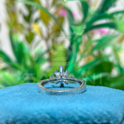Modern Starburst Moissanite Ring | Two-Tone 925 Silver & Gold Accent Ring | Unique Celestial Engagement Ring | Satani Brothers Jewelry