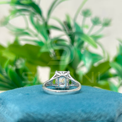 "Emerald Cut Moissanite Engagement Ring with Side Accents in Sterling Silver"