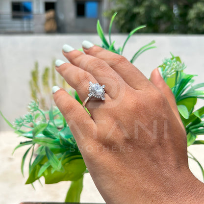 Radiant Sunburst Moissanite Engagement Ring | Starburst Halo Ring with Round Center Stone | Art Deco Inspired Statement Ring | Bridal Jewelry