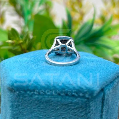 "Cushion Cut Black Moissanite Ring – Halo Engagement Ring in 925 Silver or Gold, Vintage Style Bridal Ring, Gothic Statement Jewelry"