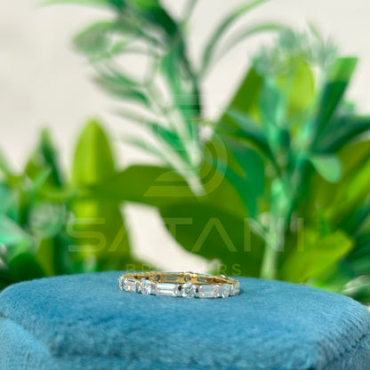 “Gold Eternity Band with Round & Emerald Cut Diamonds – Dainty Full Eternity Ring, Unique Stacking Band, Anniversary or Wedding Ring”