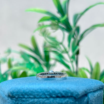 “Round Cut Diamond Engagement Ring – Pave Side Stone Double Row Band, Classic Wedding Jewelry”