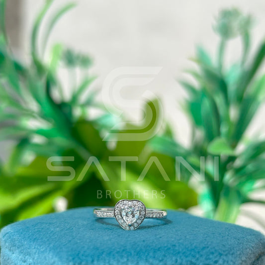 Heart Shaped Diamond Halo Ring, 14K White Gold Engagement Ring, Romantic Promise Ring, Dainty Heart Cut Bridal Jewelry