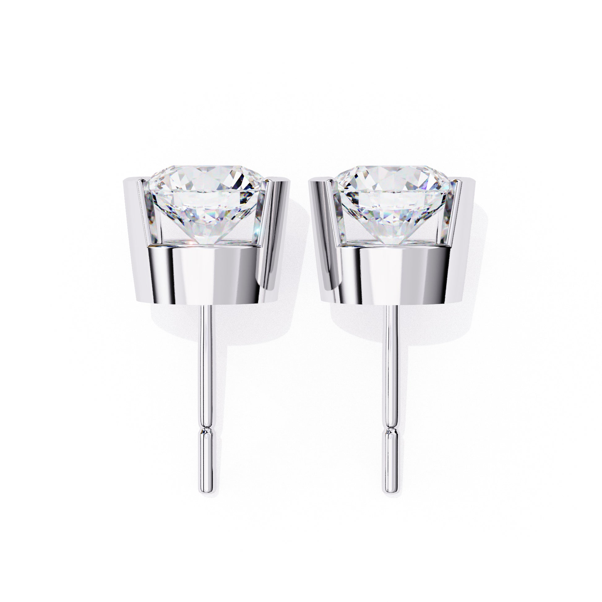 Elegant 925 silver round diamond stud earrings featuring unique prong design, 7x7mm, 2.5 Ct total weight.