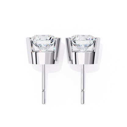 Elegant 925 silver round diamond stud earrings featuring unique prong design, 7x7mm, 2.5 Ct total weight.