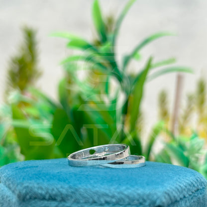 His and Hers Matching Couple Rings – Round Moissanite Promise Rings, Sterling Silver/White Gold Wedding Band Set