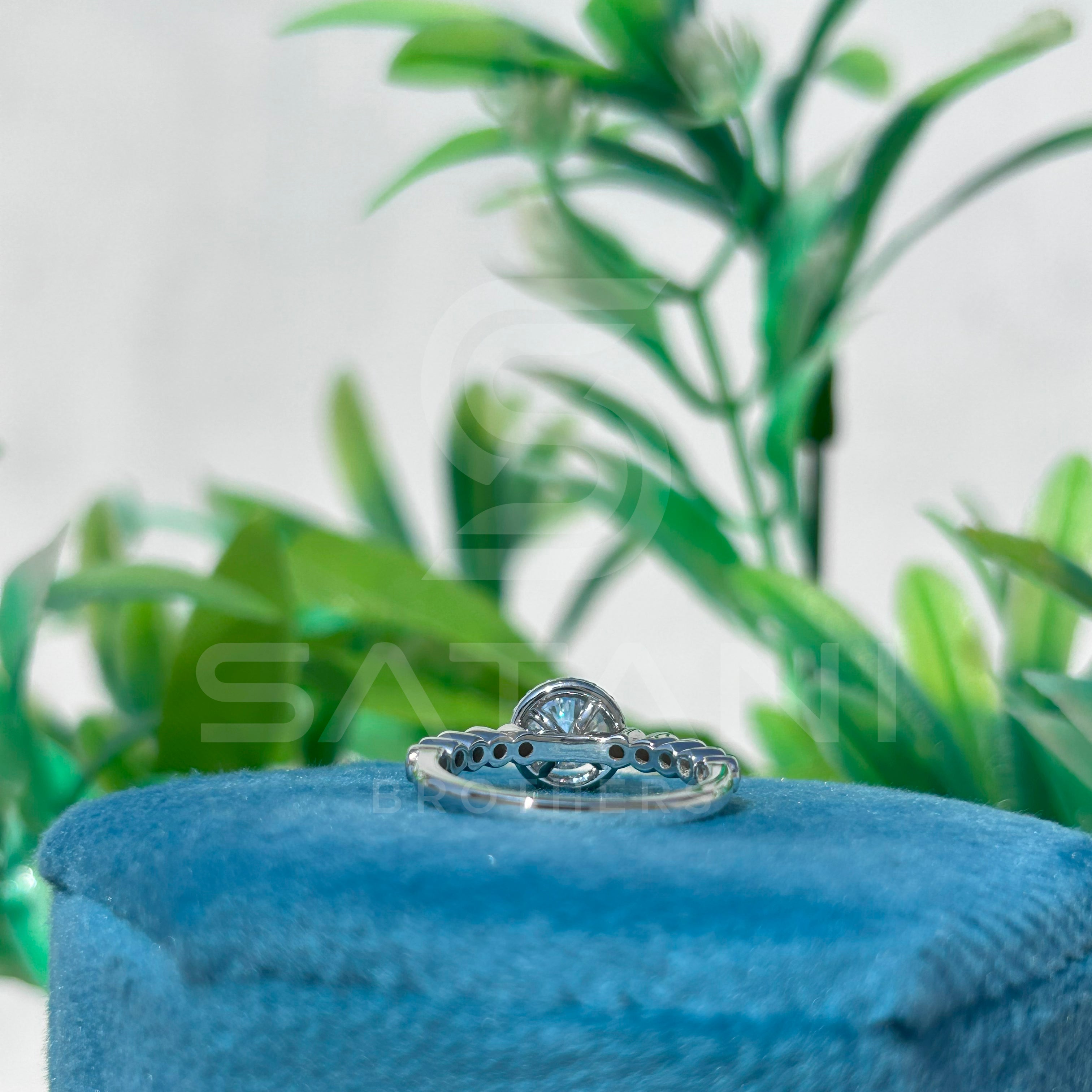 "Round Cut Moissanite Halo Engagement Ring in Sterling Silver"