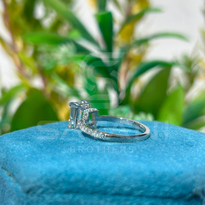 Emerald Cut Moissanite Engagement Ring | Solitaire Ring with Diamond Accent Band | Minimalist Proposal Ring | Modern Bridal Jewelry