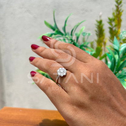 Elegant Diamond Cluster Flower Ring – Timeless Floral Design in White Gold