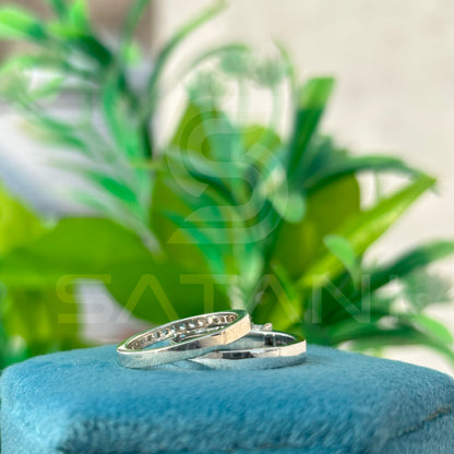 Princess Cut Moissanite Bridal Ring Set – Three Stone Engagement Ring with Matching Eternity Wedding Band, Sterling Silver/White Gold
