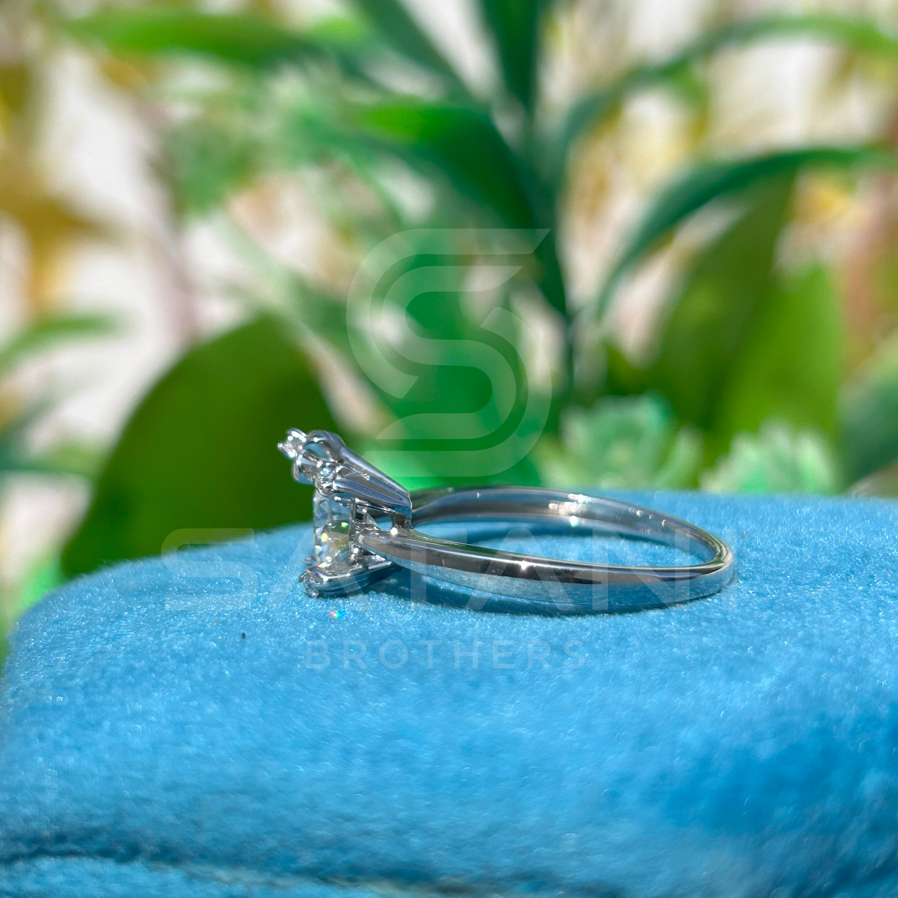 Floral Solitaire Moissanite Ring – White Gold Engagement Ring with Flower Accent – Dainty Promise Ring for Her