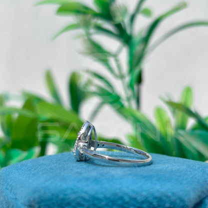 Pear Shaped Diamond Halo Engagement Ring, 10K White Gold Teardrop Ring, Unique Bridal Jewelry Gift