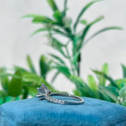 Classic Moissanite Solitaire Engagement Ring | 6-Prong Round Cut with Pave Band | Dainty Sparkling Proposal Ring | Timeless Bridal Jewelry