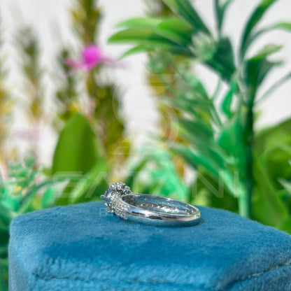 Moissanite Engagement Ring | Double Row Pavé Band | Round Cut | Sterling Silver | Dainty Sparkling Bridal Ring | Proposal Jewelry