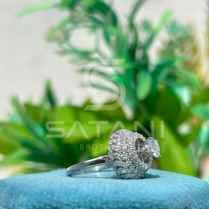 Round Halo Moissanite Statement Ring – Multi-Layer Pave Setting – Available in 925 Silver, 10K, 14K, 18K White or Rose Gold