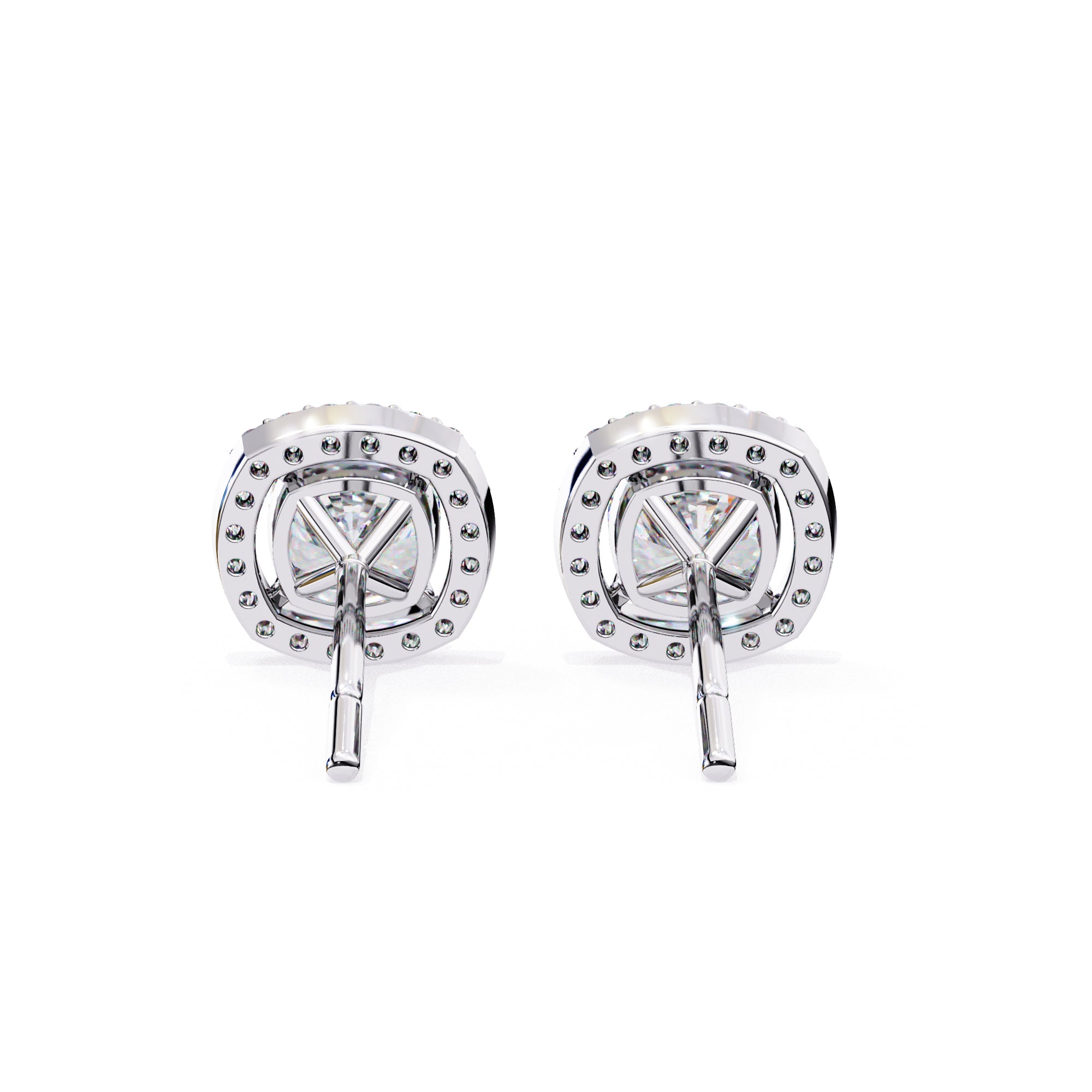 Pair of silver earrings with a moissanite
