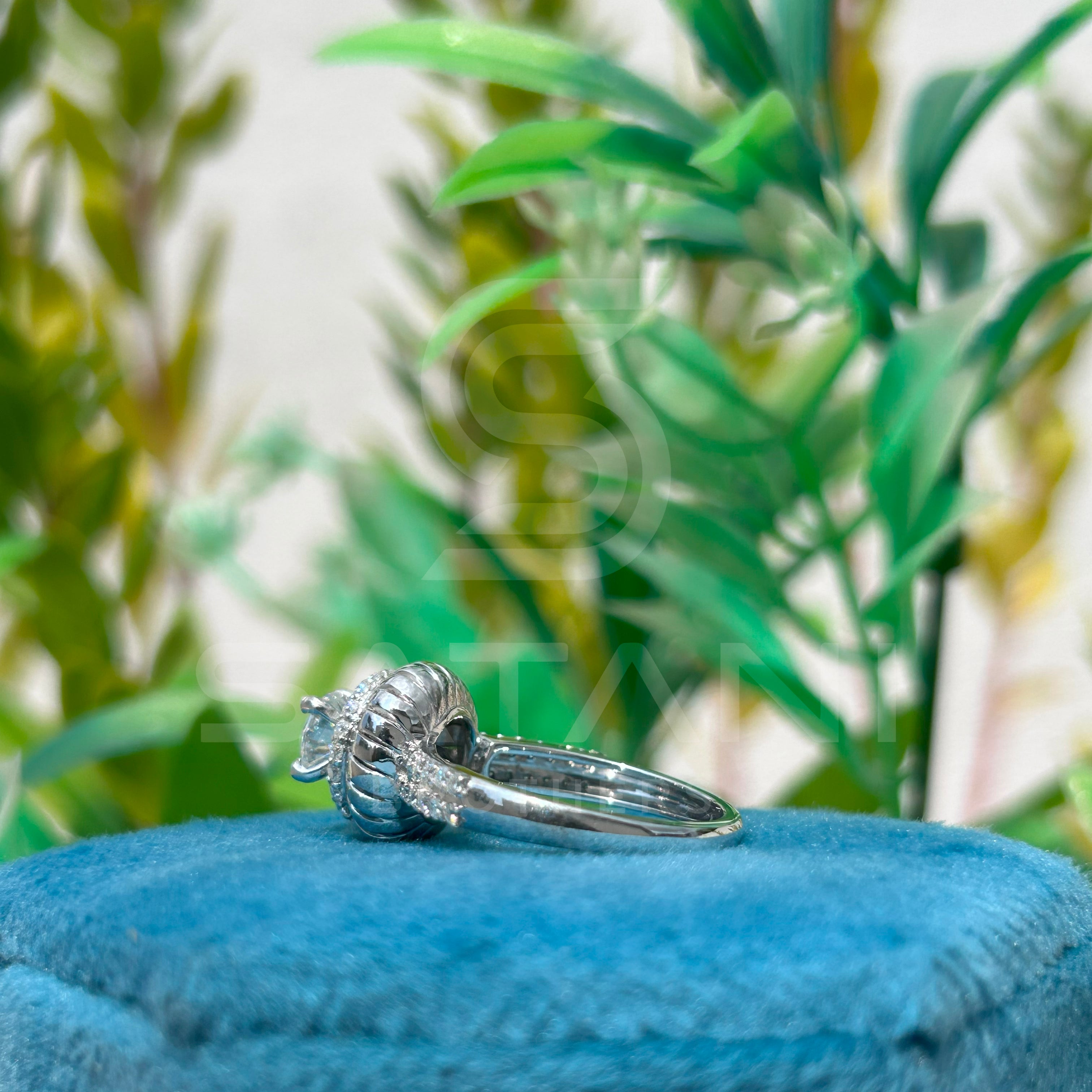 Vintage Halo Moissanite Engagement Ring | Double Layered Cushion Design | 925 Silver Bridal Ring with Hidden Halo | Satani Brothers Jewelry