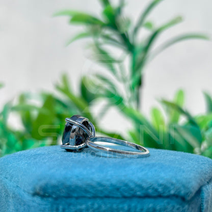 Elegant Black Moissanite Engagement Ring – White Gold Finish