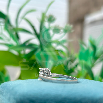 Cushion Cut Diamond Engagement Ring with Baguette Side Stones | 925 Silver Solitaire Ring | Classic Three Stone Diamond Ring for Women