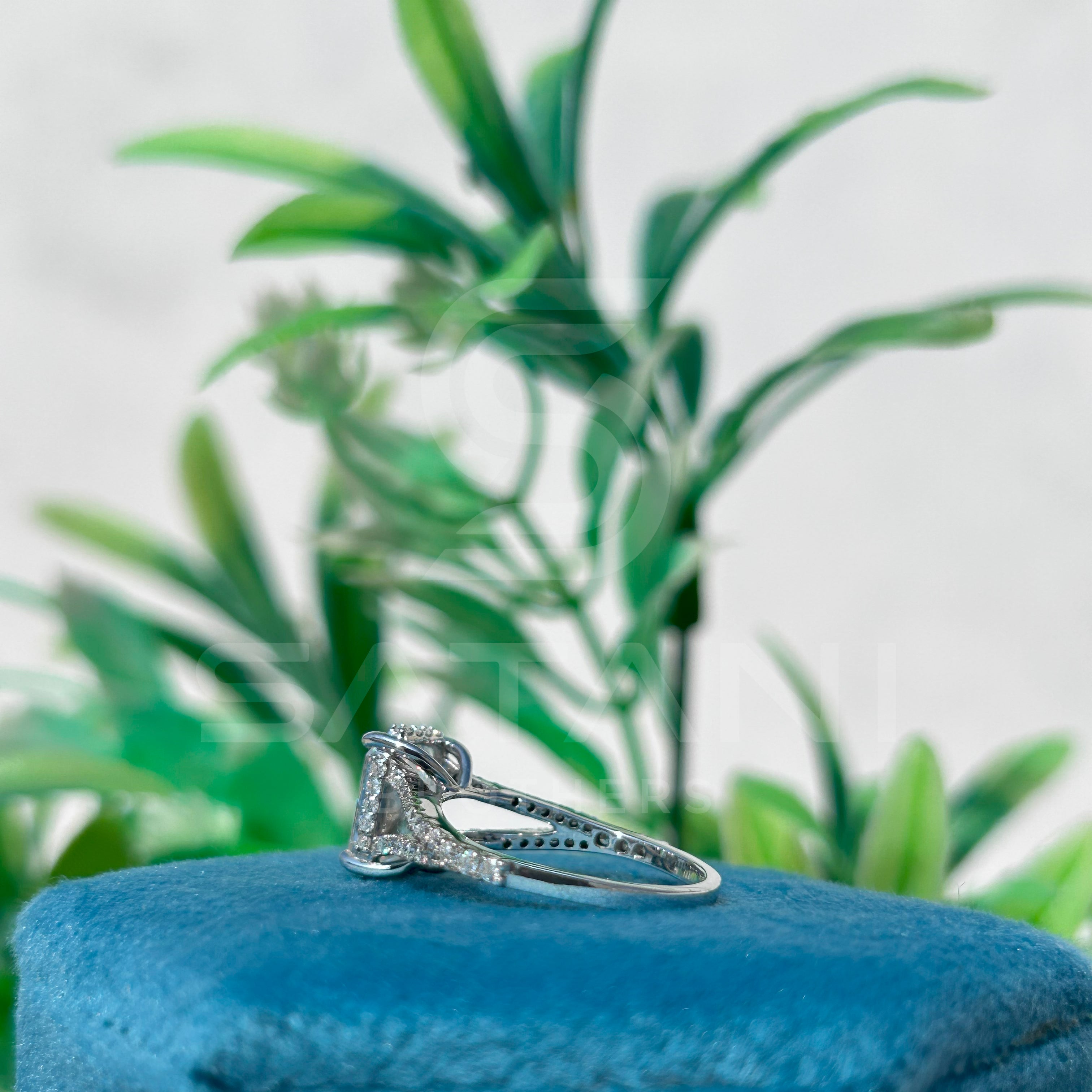 Emerald Cut Moissanite Engagement Ring | Split Shank Pave Band Ring | Three-Stone Bridal Ring | Sterling Silver Proposal Ring