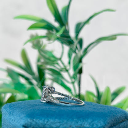 Emerald Cut Moissanite Engagement Ring | Split Shank Pave Band Ring | Three-Stone Bridal Ring | Sterling Silver Proposal Ring