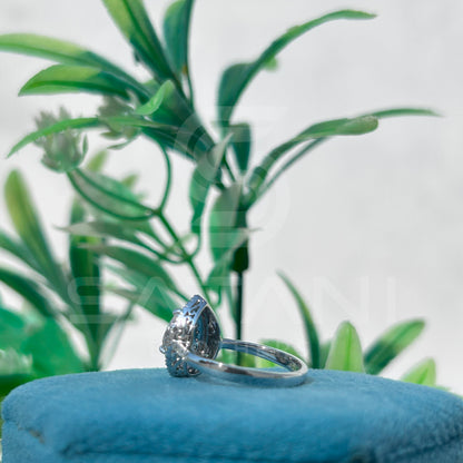 "Pear Cut Moissanite Engagement Ring – Double Halo Sparkling Design"