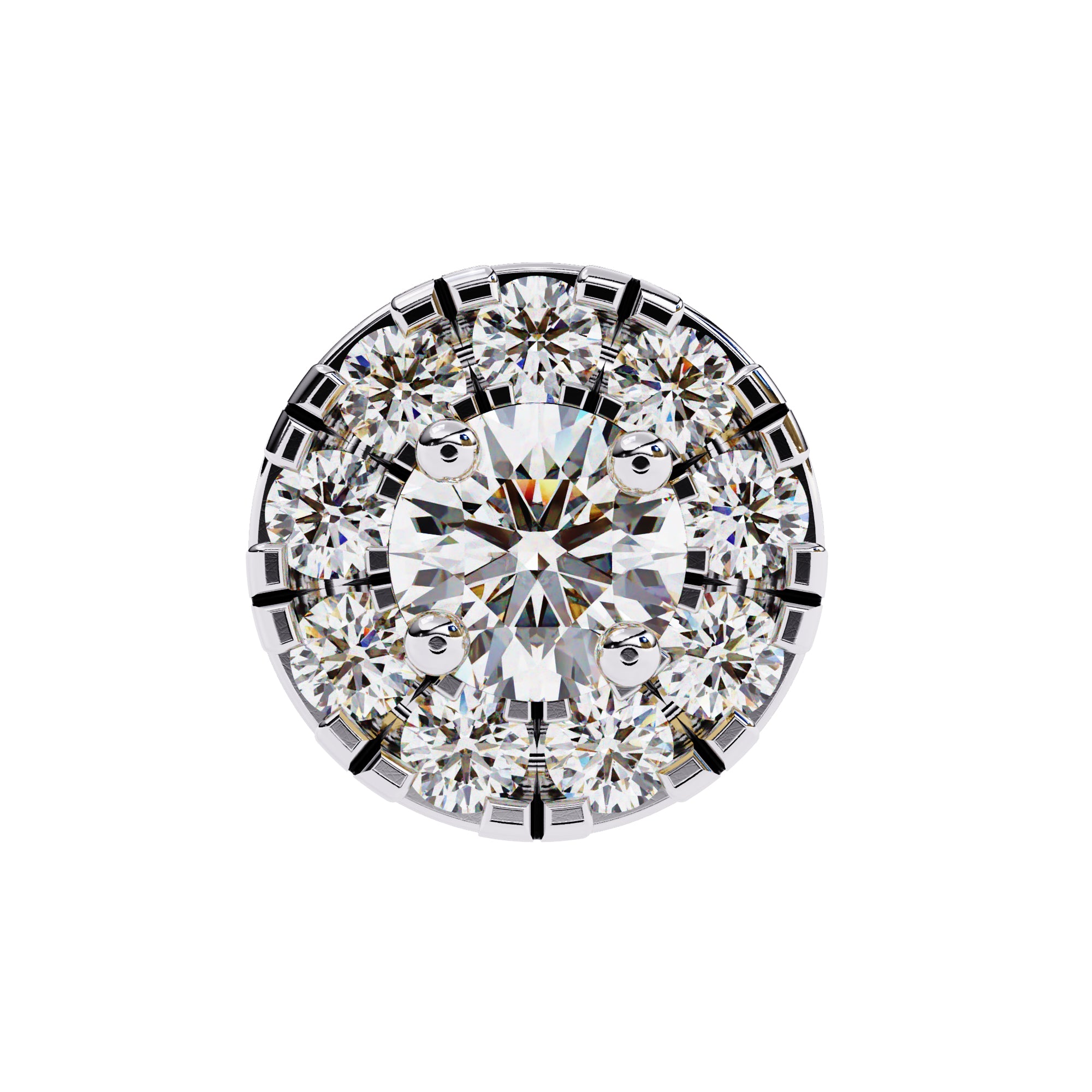 Round Diamond Halo Stud Earrings in 925 Sterling Silver – 0.27 Ct Total, Center 3.2 mm & Side 1.6 mm Diamonds, 2g