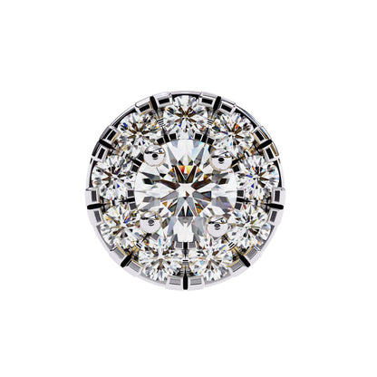 Round Diamond Halo Stud Earrings in 925 Sterling Silver – 0.27 Ct Total, Center 3.2 mm & Side 1.6 mm Diamonds, 2g