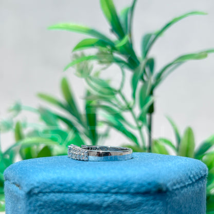 “Round Cut Diamond Engagement Ring – Pave Side Stone Double Row Band, Classic Wedding Jewelry”