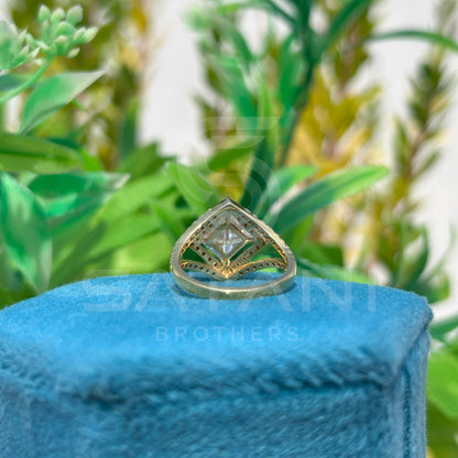“Princess Cut Diamond Ring with Double Halo Split Shank – Statement Engagement Ring, 14K Gold Luxury Cocktail Ring”